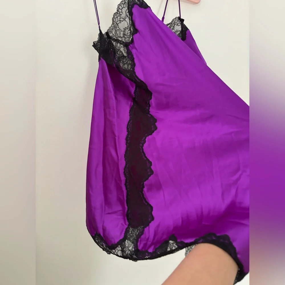 Victoria’s Secret Purple Nightgown Black Lace Trim Sides Large - Picture 3 of 8